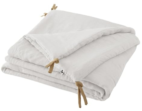 Meubletmoi Édredon 150 x 150 cm en Lin Lavé Blanc avec Capitonnage Léger et 4 Nouettes en Jute - Linge de Lit - Luisa 2