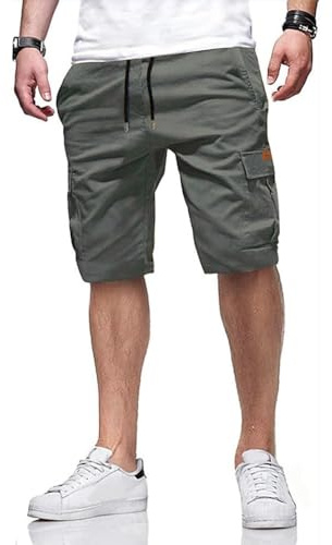 ZOXOZ Short Cargo Homme Bermuda Homme Short Coton D'éTé à Cordon De Serrage Short De Travail Homme avec 6 Poches Gris L