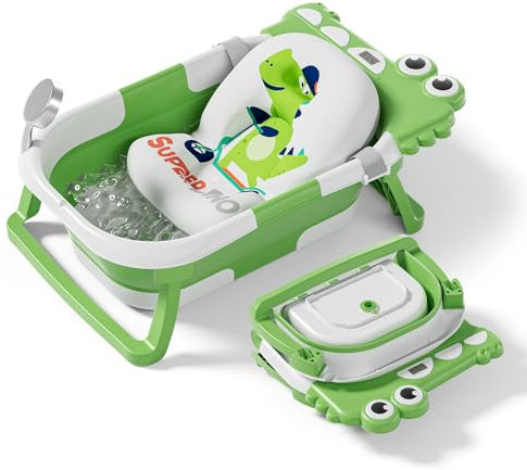 Baignoire Bébé Pliable XXL Avec Coussin De Bain Bebe Et Thermomètre Intégré - Baignoire Enfant Avec Siege De Bain Pour Bebe - baignoire Bebe Sur Pied - Idéal Pour Cadeau De Naissance Fille Ou Garçon