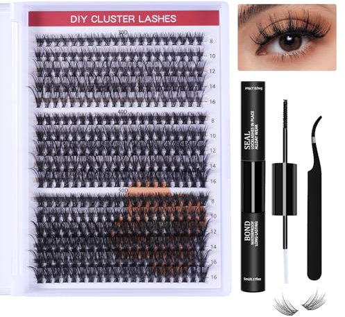 Kit pestañas pelo a pelo Kit de extensión de pestañas DIY com 320 peças de pegamento y sellado de pestañas, 30D+40D+50D Kit Pestañas Postizas, 8-16mm Pestañas Postizas Individuales con Pinzas