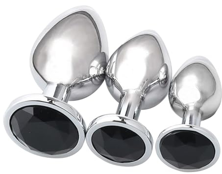 3 PCS Butt Plug, Stainless Steel Anal Plug in 3 Sizes, Rustproof Buttplug Anal Sex Toys for Men Women, Washable Butt Plugs Sex Toyscouples for Couples Gays (7cm 8.2cm 9cm) (Black)