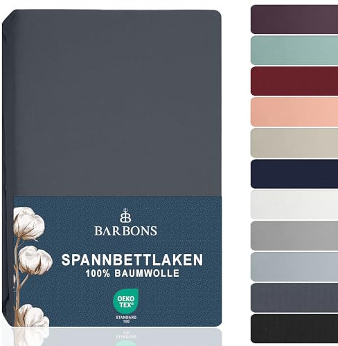 BARBONS Spannbettlaken 200x200cm - 100% Baumwolle Spannbetttuch Oeko-TEX Zertifiziert Bettlaken Jersey Bettwaren und Bettbezug für Boxspringbett und Dicke Matratzen bis 27 cm - Dunkelgrau 200 x 200