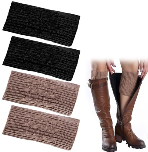 UILYNIU 2 Pares calentadores de piernas de punto para mujeres y niñas Tejidos Cálidos Calientapiernas Cortas Ganchillo Cubierta calentadores de rodilla cálidos para botas de invierno.