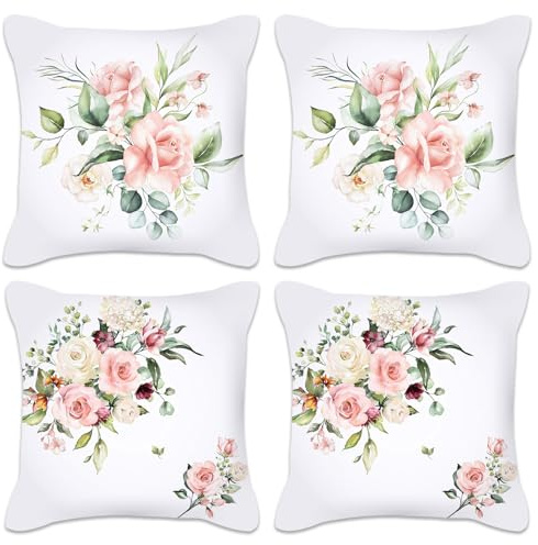 Betadistor Cushion Covers Set of 4 Flowers Square Pillow Cover Throw Pillow Case Home Decor Floral Cushion Cover for Sofa Chair Couch Bedroom Garden Decorative 45x45cm, Flowers, 503-0063