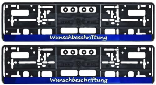 2 Stück Kennzeichenhalter mit Wunschtext Beschriftung Werbung Bedruckt (Leiste blau)