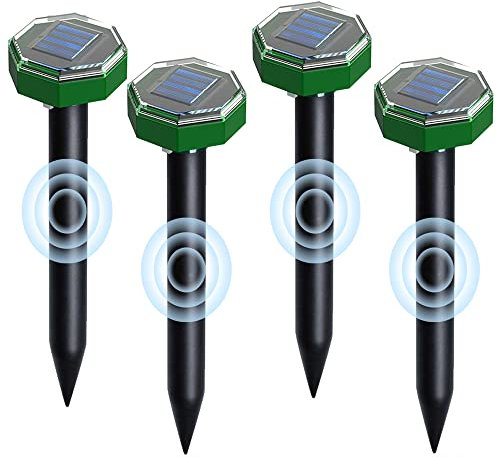 Répulsif Taupe Ultrason Solaire IP65, 4 Pièces Répulsif Serpent Ultrason, Étanche Répulsif Solaire de Taupe, Répulsif pour Anti Taupe Gopher, Serpent, pour la Lutte antiparasitaire de Jardin Pelouse