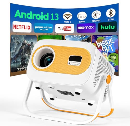 Proiettore Portatile,BRILLAR Proiettore 4k,1080P FHD-WiFi 6-BT 5.0,Android 13,App Preinstallate YouTube.