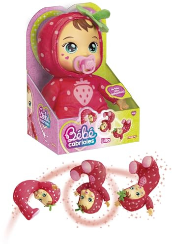Lansay | Mon BÉBÉ CABRIOLES – Lina LA Fraise | Poupée Interactive en Pyjama Fraise | Fait des Galipettes Amusantes | Corps Tout Doux et Câlin | Jouet Éveil 2 Ans et + | Bébé Fille ou Garçon