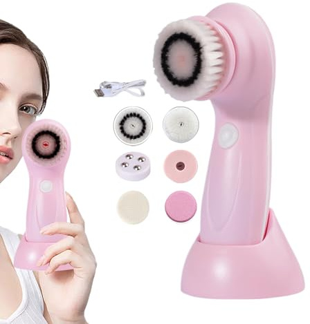 Spazzola detergente per il viso, spazzola elettrica per la pulizia del viso con 6 testine di ricambio, strumento ricaricabile per la pulizia e il massaggio esfoliante per viso e corpo