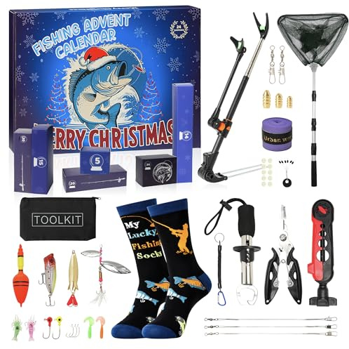 Moyel Calendario Avvento Pesca 2025 24 Days Idee Calendario dell'avvento Uomo Pesca Accessori per Uomo Advent Calendar 2024 per Ragazzo Regali per Adolescenti Ragazzi Natale