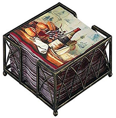 Boston International Cocktail Napkin Caddy, Arch Design in Antique Brass