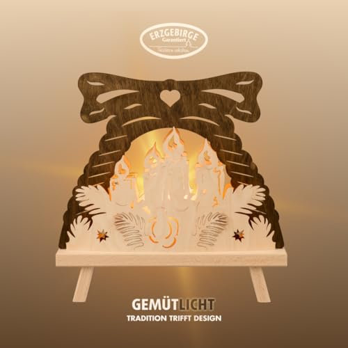 weigla - Dekoleuchte original Erzgebirge I Motiv Kerzen I 1 Lampe I 7 W, E14 I Weihnachtsdeko innen I Weihnachtsbeleuchtung aus Holz I Fensterdeko