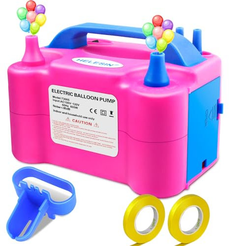 HELESIN Luftballonpumpe Elektrisch, 600W Ballonpumpe Elektrisch, Tragbar Balloon Pump mit 2 Inflationsmodi, Luftballon aufblasgerät für Geburtstag Deko, Party Deko, Weihnachten Deko