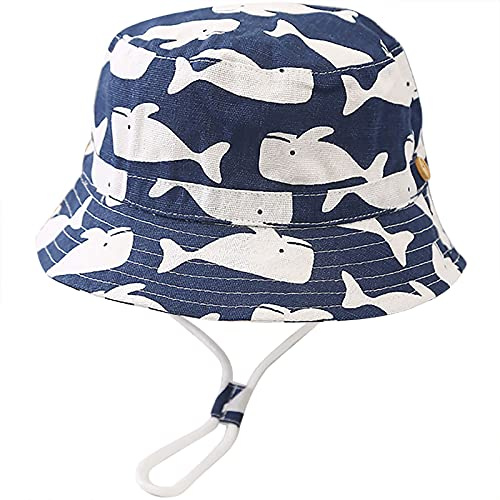 Malaxlx Unisex Kleinkind Sonnenhut Weiße Wale Blau Fischerhut Baby Sommerhut für 12-24 Monate Mädchen Jungen