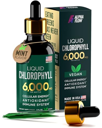Alpha Flow Chlorophyll Liquid Drops 6000 mg - Premium Liquid Chlorophyll Supplement - All-in-One Antioxidant for Immune Boost, Energy Increase, Digestion Support & Fast Detox - Non-GMO, Vegan