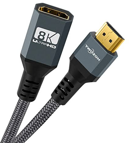 Twozoh HDMI Extension Cable 8K 4K, Male to Female 2.1 Nylon Braided Extension 8K@60Hz 4K@120Hz 48Gbps (0,5M)