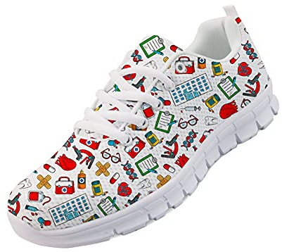 POLERO Zapatos Ligeros para Caminar para Mujer con Coloridos Zapatos de Enfermera con Estampado médico para niñas, trianers cómodos Transpirables sin Cordones, EU38