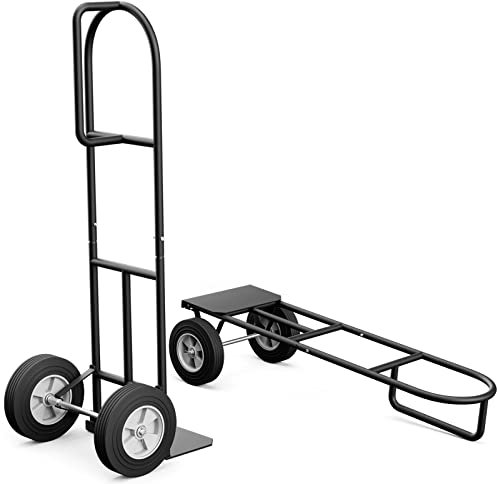 GOPLUS Chariot à Main 300 kg de Capacité, Chariot Diable avec Poignée en Forme P et 2 Roues, Chariot à Main Pliable pour la Maison, l'Entrepôt, Le Garage et Le Jardin (Noir)