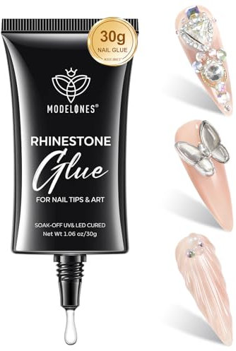 Modelones Colle à Ongles Strass, 30ML Extra Forte pour strass deco ongle nail art, Bijoux Colle de Gel pour les Ongles pour Ongles
