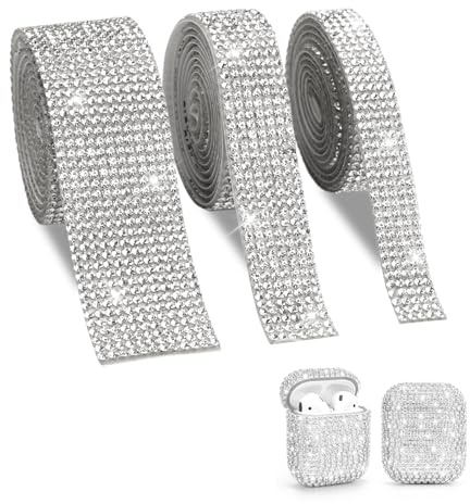 3 Rollos Cinta de Diamantes Adhesiva, Decoración de Cinta de Cristal