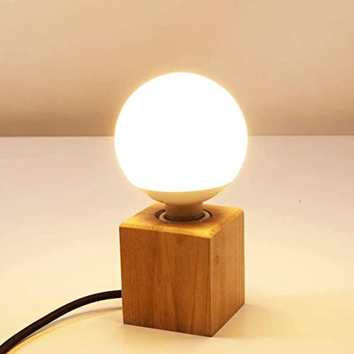 Chao Zan Lámpara de sobremesa con base de madera, Lámpara de mesa pequeña, Lámpara de noche retro, luminaria de sobremesa para dormitorio, salón u oficina (A)