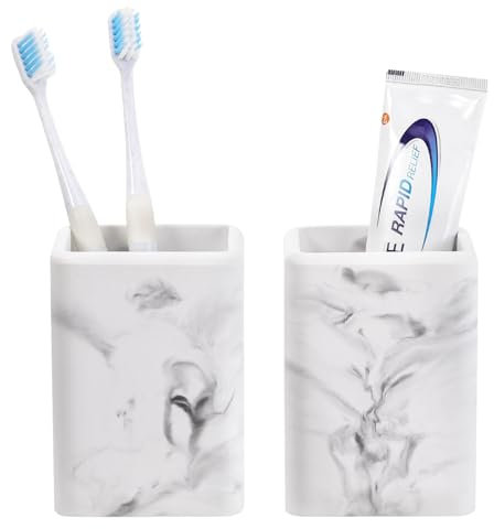 Luxspire Toothbrush Holders 2 Pack, Fast Drying Toothbrush Holders for Bathroom, Diatomite Toothbrush Cups Electric Toothbrush and Toothpaste Holder for Bathroom Countertop, Marble