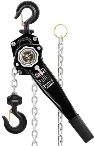 CREWORKS Palan à Chaîne avec Crochet Robuste, Capacité 1,5T avec Chaîne Galvanisée G80 et Crochets Pivotants, Palan Manuel à Levier 3m pour Bâtiment Entrepôt Usine Automobile