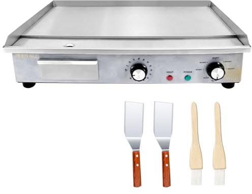 MOOTACO Plancha Parrilla eléctrica comercial de acero inoxidable,35/45/54cm con control de temperatura regulable 50~300℃ para restaurante, lugares público,barbacoa (54 x 30 cm)