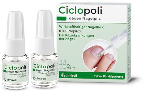 Ciclopoli gegen Nagelpilz, bei Pilzerkrankungen der Nägel, Anti-Pilz-Nagellack mit bewährtem Wirkstoff Ciclopirox und Tiefwirk-Effekt, nur 1x täglich auftragen, 13,2 ml Bündelpackung (2 x 6,6 ml)