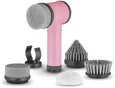 Swan x Lynsey TV's Queen of Clean 5-in-1 Cordless Spin Scrubber with 5 Cleaning Heads & Wall Holder, Rechargeable Scrubbing Brush, IPX5 Waterproof for Showers, Hobs & Tiles, Pink, SWFC1003QOCN