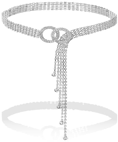 Ceinture Taille Strass Femme, Réglable en Ceinture Argentée Femme Bijoux, Chaîne de taille en Strass, Réutilisable pour Jean, Pantalon, Robe, chemise, Jusqu'à 115 cm