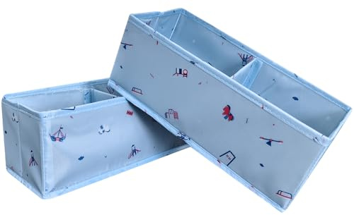 IHOMAGIC Set di 2 Organizer Cassetti Intimo con Motivi Divertenti, Separatori per Cassetti Pieghevole, Scatole Portaoggetti Multifunzionale per Calzini, Biancheria Intima, Cravatte, Blu
