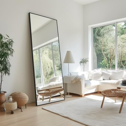 KAIDIDA Miroir sur pied rectangulaire 162 x 53 cm - Cadre en métal noir - Verre de sécurité avec protection anti-éclats - Montage mural et pose au sol - Pour chambre à coucher, dressing