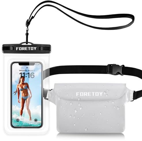 FORETOY Vattentät Smartphonefodral, Vattentät Telefonväska Etuifodral Vattentät med Justerbar Rem, IPX8 Strandaccessoar för Simning Fiske Kajak Paddling Raftning Surf