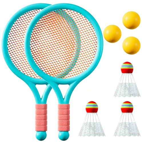 Kids Tennis Rackets Set,2 rackets, 3 badminton balls,3 tennis balls(Blue) | Children's Racket Set,Suitable for Outdoor and Indoor Sports