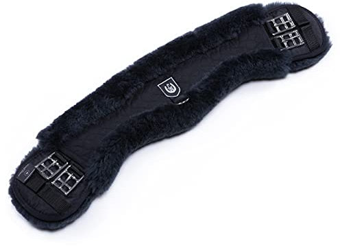 CHRIST Lammfell MONDGURT Sattelgurt von Werner Horse – anatomischer Dressurgurt (Kurzgurt) mit konkaver Sichelform, Lammfellgurt in schwarz-anthrazit, Länge: 60 cm