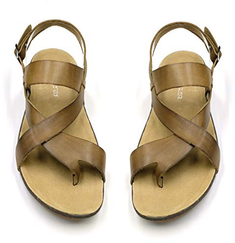 Harssidanzar lädersandaler för män för sommaren GM202UK, Khaki, 38.5 EU