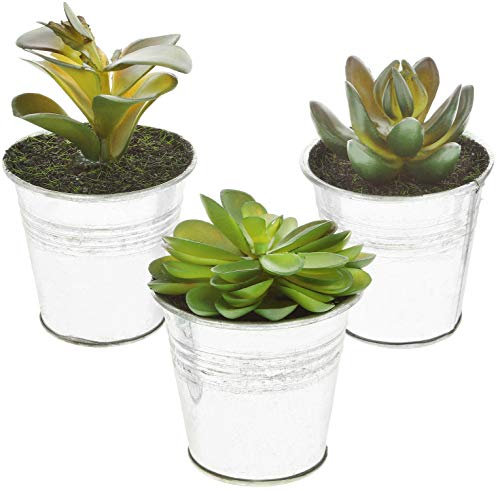 com-four® Plantes artificielles 3X [la sélection varie], Plantes décoratives trompeuses avec des Pots en métal, Plantes artificielles pour la Maison, Le Jardin (03 pièces - Taille S - métal)