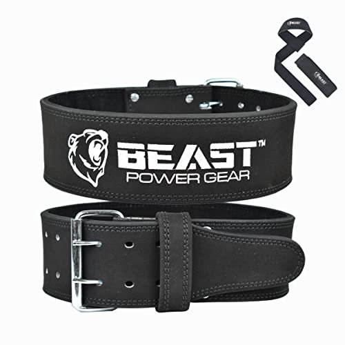 Beast Power Gear Weight Lifting Belt for Women & Men - Leather Power Belt with Back and Core Support for Weightlifting, Powerlifting, Strength Training, Squat and Deadlift Free Strap