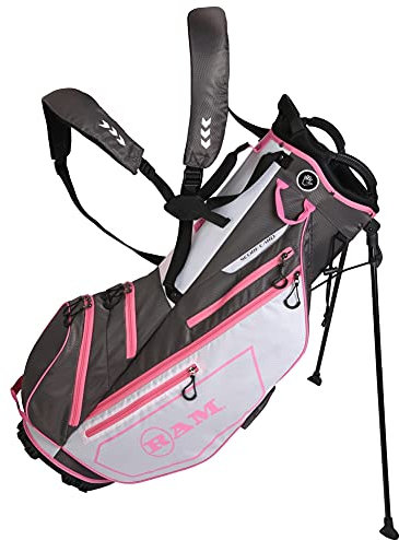 Ram Golf Ladies FX Lightweight Golf Stand Carry Bag, Grey/White/Pink