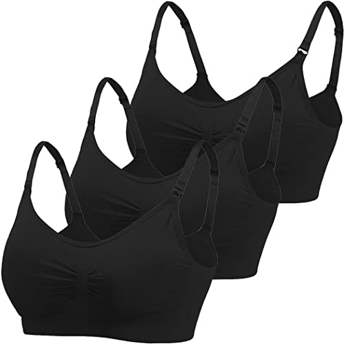 ZESLIV Reggiseno da Donna Senza Cuciture per Allattamento in Cotone, Confezione da 3, Reggiseno per Gravidanza Senza Ferretti, Reggiseno per Maternità, Nero , M