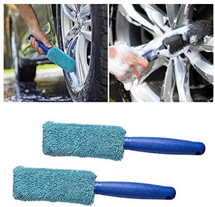 JNNJ Brosse pour Jantes Auto en Microfibres, Brosse à Nettoyage pour La Pneu de Voiture, 2Pcs Qualité Supérieure Douce Brosse Jantes, Outil de Lavage et d'entretien des Pneus sans Rayures(Bleu)