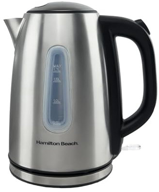 Hamilton Beach Cordless Electric Kettle, 1.7L Fast Boil Kettle, Polished Stainless Steel, 3kW Rapid Boil, Auto Shut-Off, Boil Dry Protection, 360° Base – HB01402P