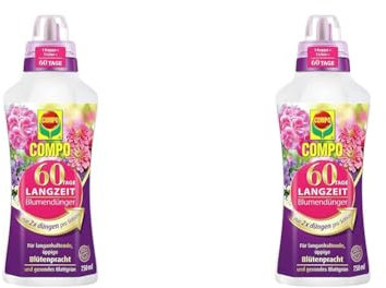 COMPO 60 Tage Langzeit Blumendünger für alle Zimmerpflanzen, Balkon- und Terrassenpflanzen, Universal-Dünger mit Langzeitwirkung, 750 ml (Packung mit 2)