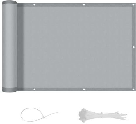LOVE STORY Balkon Sichtschutz Wetterfest 100x200cm, PES Balkonabdeckung Balkonbespannung Balkonumspannungen Balkonverkleidung, Blickdicht Windschutz,mit Kabelbindern für Außengeländer,Grau