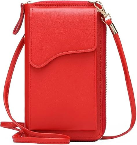 Granvoo Handytasche zum Umhängen, Kunstleder Crossbody Schultertasche, Handy Umhängetasche Leder Klein Damen, Phone Bag Handy Tasche Geldbörse mit 4 Kartenfächer unt Verstellbar Schultergurt (Rot)