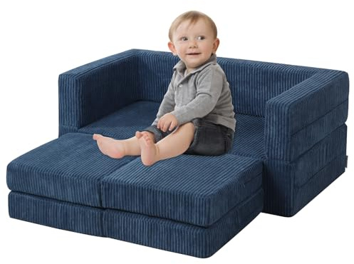 DGBAOBEI Ultra-Soft Kids Sofa Bed with 2 cushion,Toddler Armchair to Play，2 Seater Children's Foam sofas for Boys and girls(Blue)