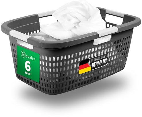 Novaliv Sparset 6X Wäschekorb mit 4 Griffen 40L Anthrazit, Wäschebox Set Wäscheeimer Wäschebehälter für Bad Wäsche Schmutzwäsche, Wäschekörbe Laundry Basket Aufbewahrung Korb Sammler Box