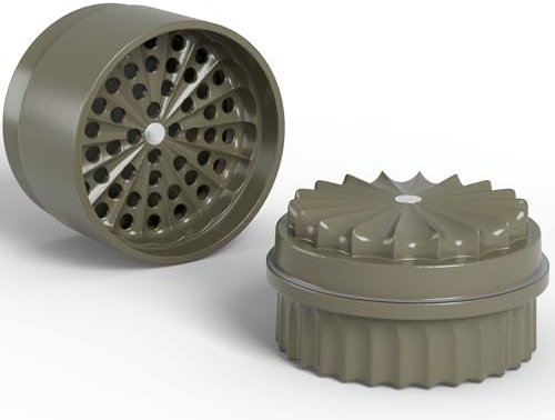 Macinino per erbe senza denti, Ø 63 mm, rivestito in nano-ceramica per macinazione senza aderenza, 5 pezzi con contenitore integrato nel coperchio (Mud)