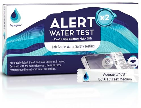 Aquagenx Alert P/A Kit de prueba de agua – Kit de prueba de agua de pozo de grado de laboratorio para E. coli y coliformes totales; probador de agua casera para pozos, agua potable y pruebas de agua